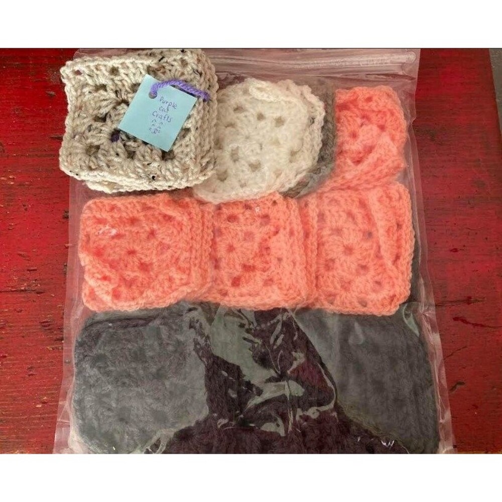 PURPLE CAT CRAFTS Handmade Crocheted Granny Square Lot 36 4"x4" Fall Halloween